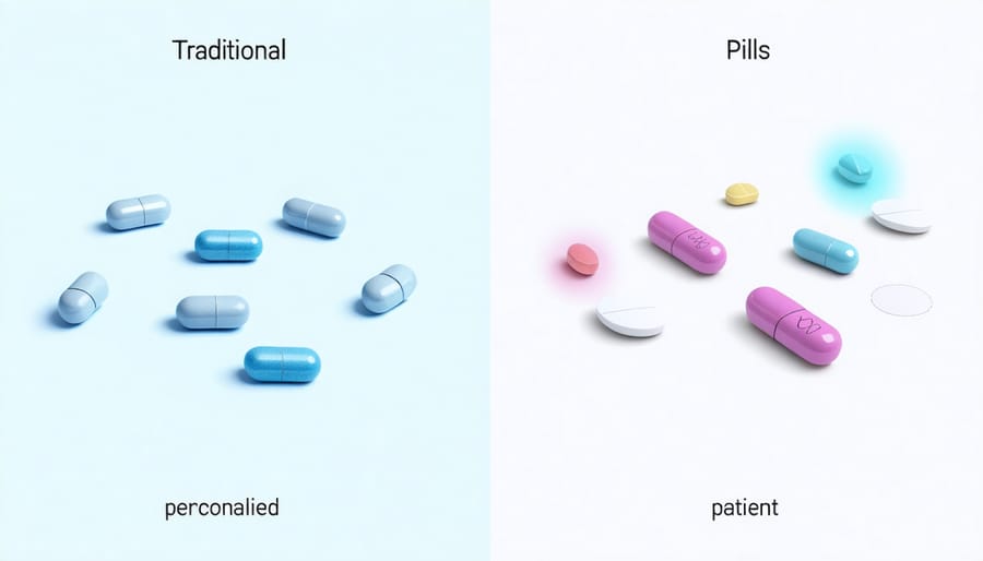 Comparison illustration of traditional one-size-fits-all medicine versus personalized medical treatment approaches