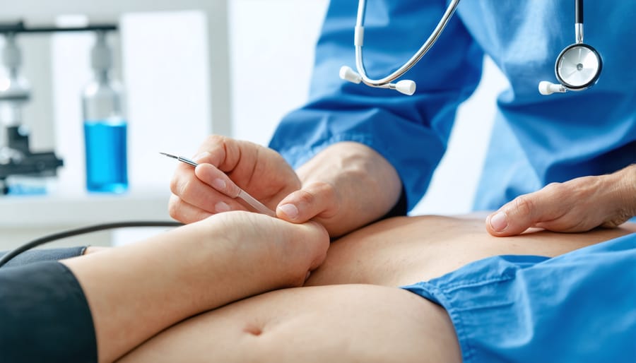 Doctor performing routine health screening examination on patient