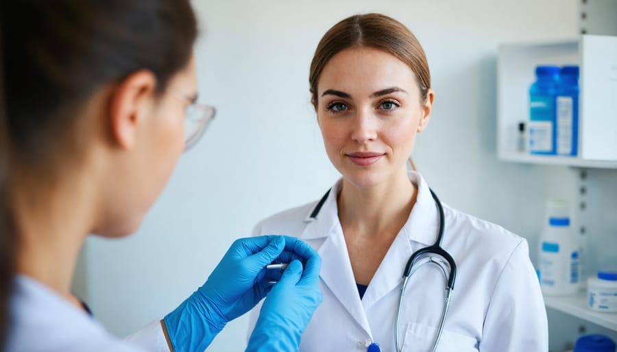 Healthcare professional conducting preventive health screening tests on a patient