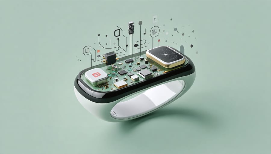 Exploded view diagram of a smart ring showing internal sensors and components