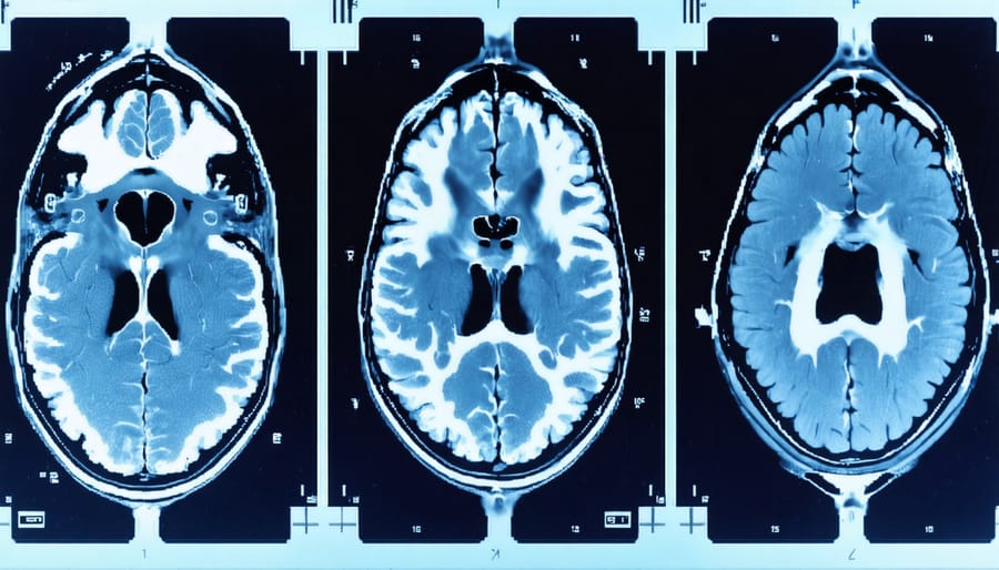Colorful brain imaging scan highlighting areas activated by social support