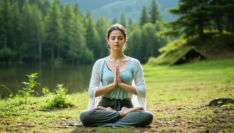 Individual meditating outdoors demonstrating stress management techniques
