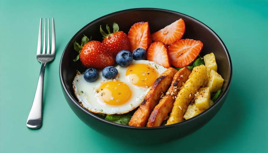 Colorful breakfast bowl with yogurt, nuts, berries, and seeds demonstrating nutrient synergy combinations