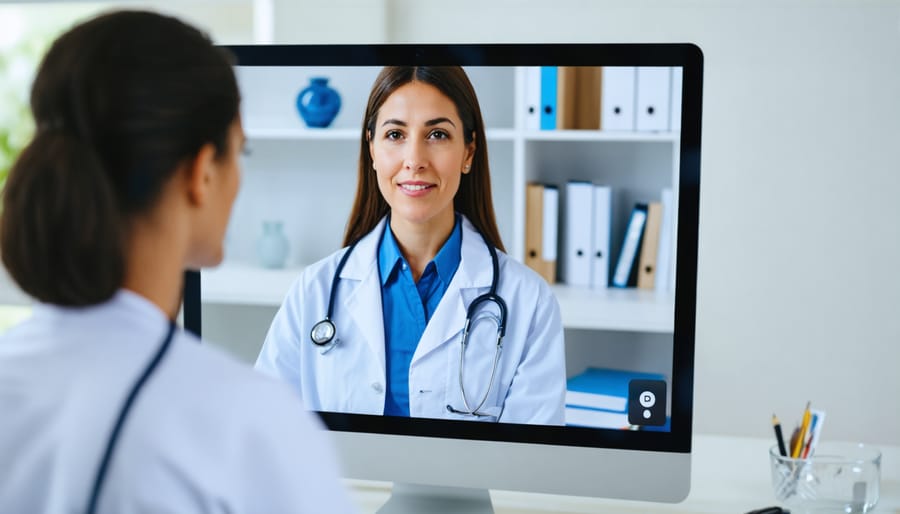 Healthcare provider conducting a virtual medical consultation with patient through video conference
