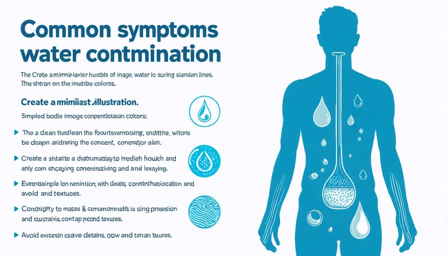 Medical illustration highlighting various health effects of water pollution on different body systems