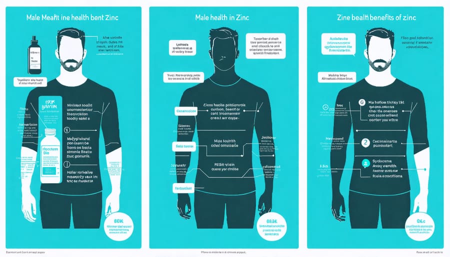 Visual representation of zinc's benefits for prostate health, fertility, and immune system