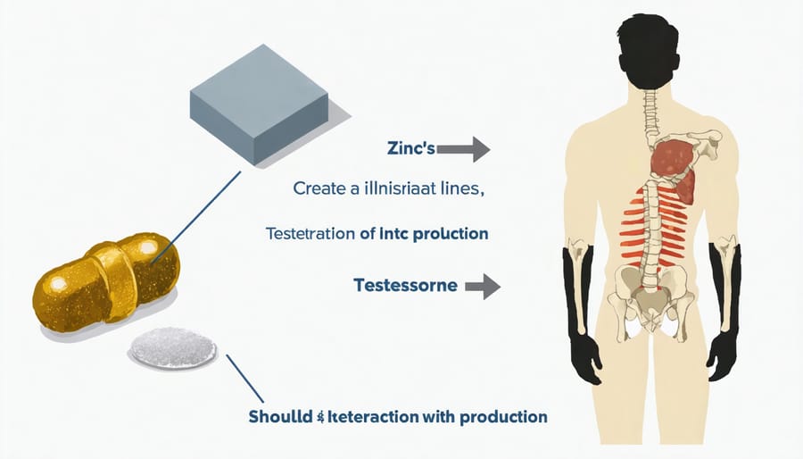 Diagram depicting how zinc molecules influence testosterone production in male endocrine system