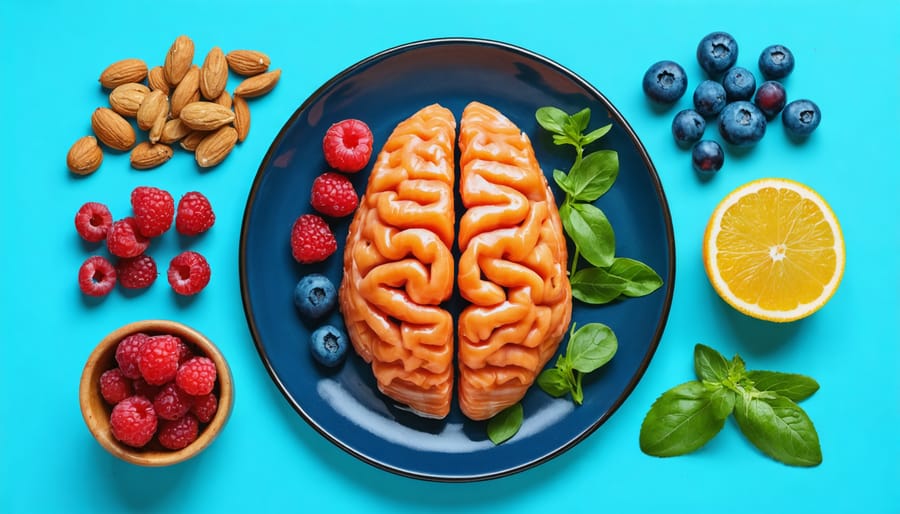 Healthy meal featuring foods known to support brain health and cognitive function
