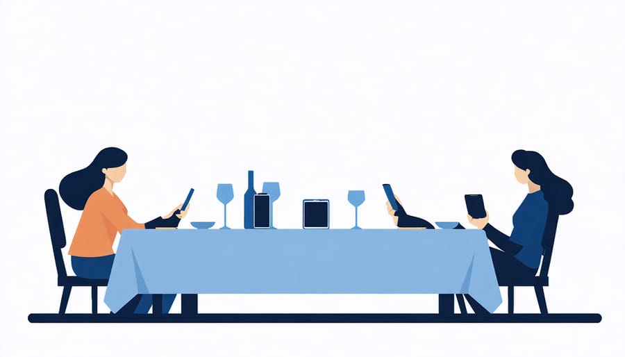 Family having dinner with phones face-down and notifications disabled