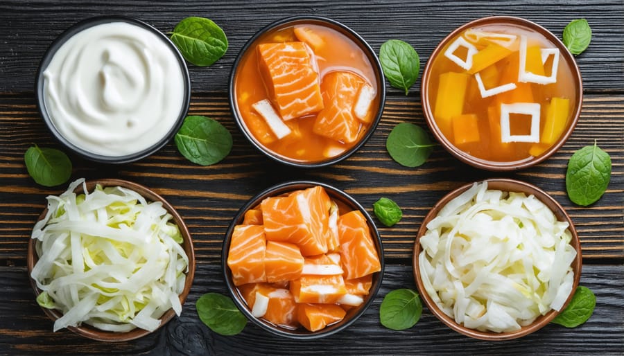 Assortment of probiotic-rich fermented foods for gut health