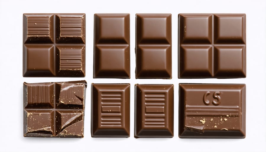 Various chocolate bars and products affected by the recall, showing batch codes and expiry dates