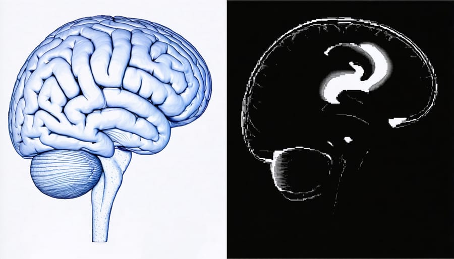 Colorful brain scan comparison showing neural activity during sleep and wake states