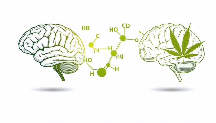 Diagram of brain chemistry showing how L-theanine and CBD interact with neural receptors