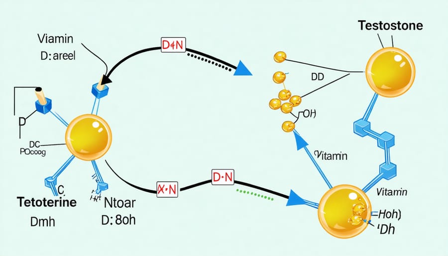 Infographic demonstrating how vitamin D influences testosterone production in the male body