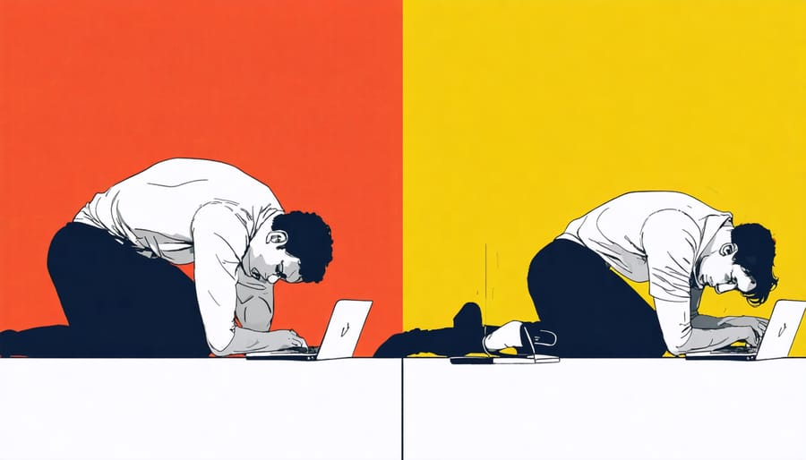 Side-by-side comparison of healthy vs unhealthy work-life balance scenarios
