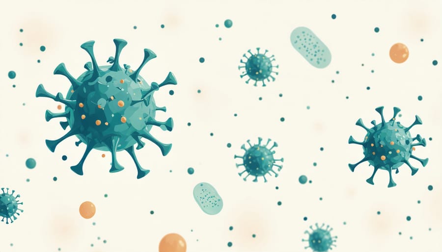Anatomical diagram of immune system B-cells producing antibodies against coronavirus