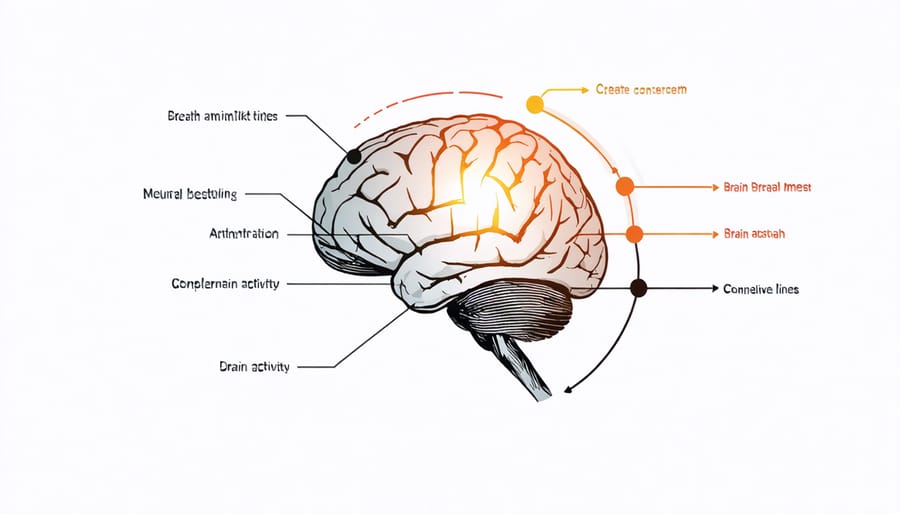 Scientific illustration of brain regions activated during breathwork meditation