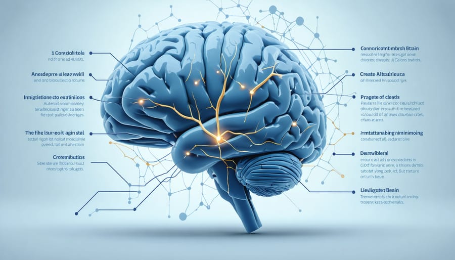 Anatomical diagram showing the brain-gut connection and microbiome interaction