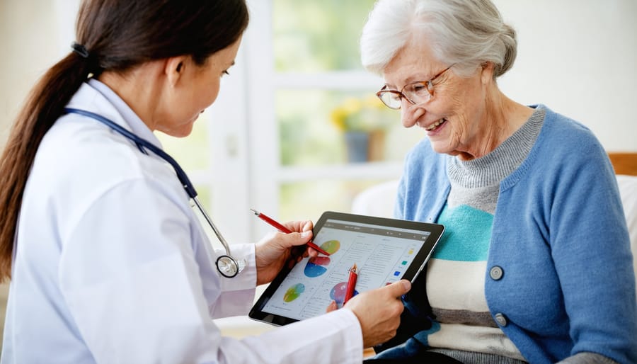 Healthcare provider performing cognitive evaluation on elderly patient