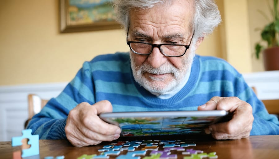 Elderly person actively participating in cognitive exercises to maintain mental sharpness