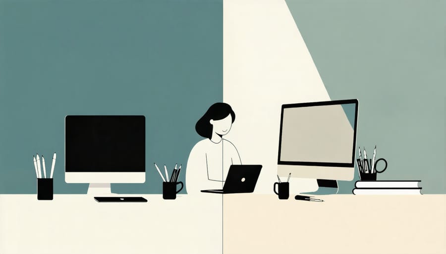 Professional setting digital boundaries with separate work and personal spaces