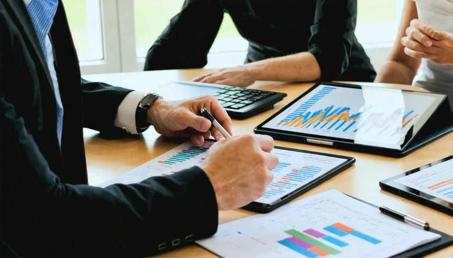 Individual managing career and finances across laptop, tablet, and smartphone