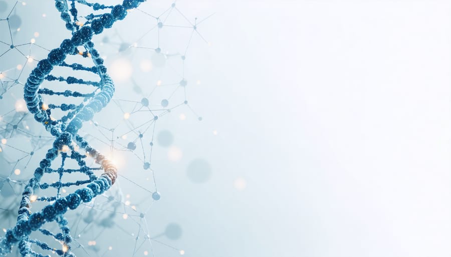 3D illustration of DNA structure with specific genes highlighted in bright colors