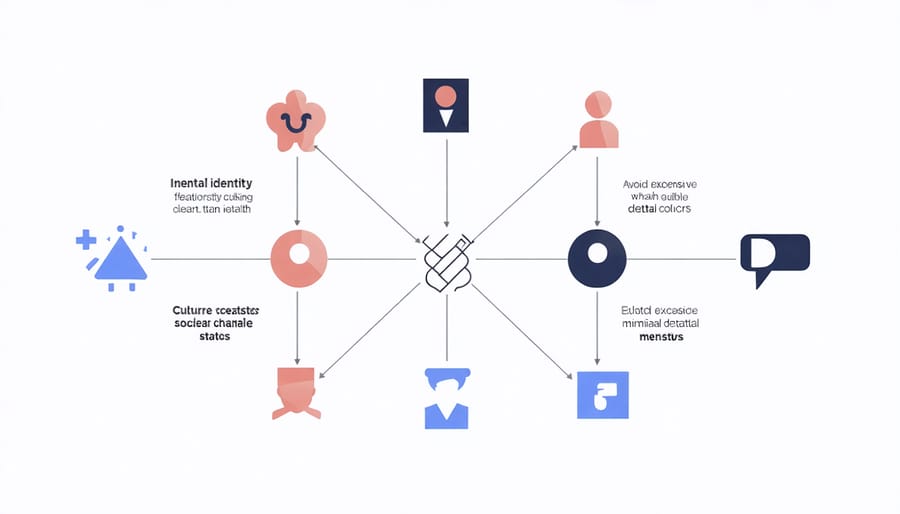 Network diagram illustrating various intersecting social identities and their impact on mental health