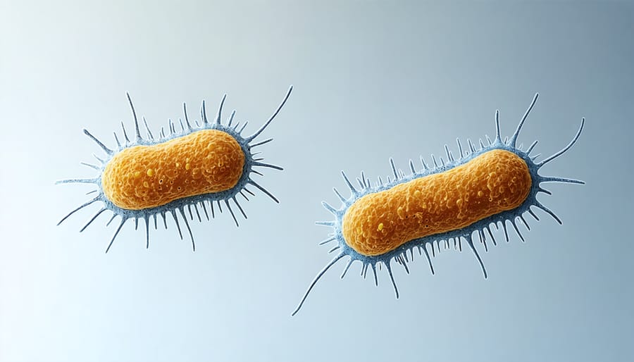 Magnified image of rod-shaped lactobacillus bacteria colonies