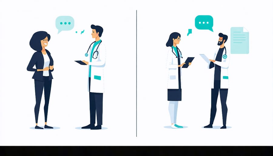 Side-by-side comparison of traditional versus patient-centered medical consultations