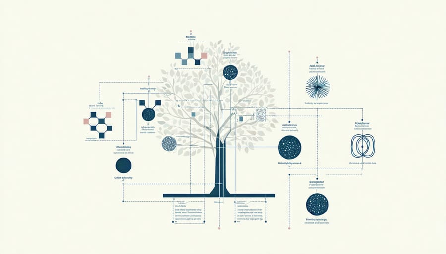 Illustrated family tree showing inheritance patterns of mental health conditions across generations