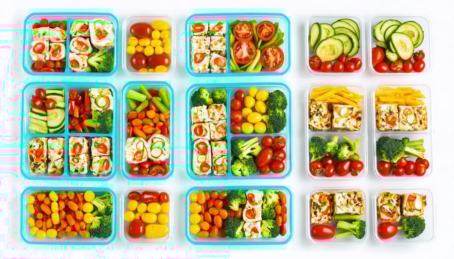 Healthy meal prep display featuring brain-boosting foods in organized containers