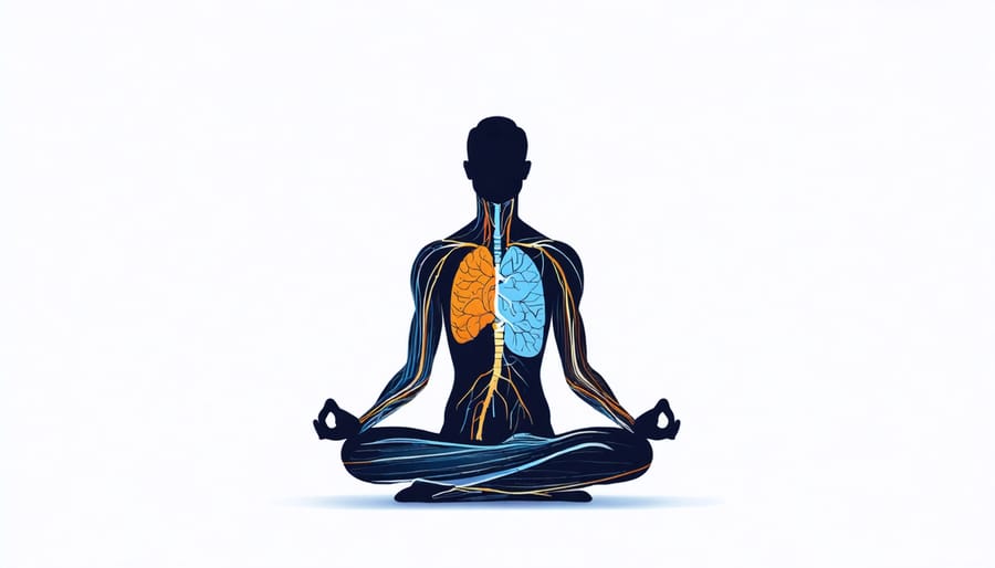 Anatomical illustration of mind-body connection during meditation