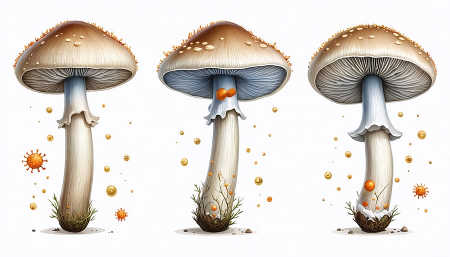 Diagram illustrating mushroom compounds' interaction with immune system cells