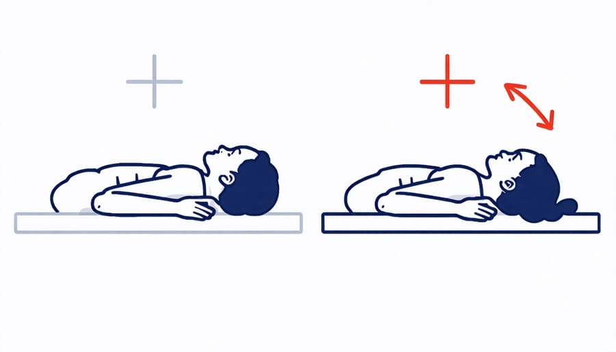 Illustration showing proper and improper neck alignment in different sleep positions
