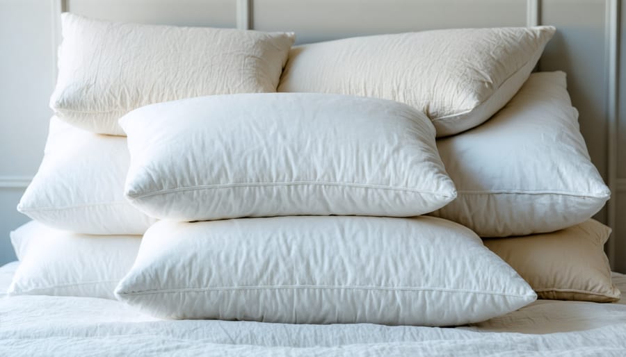 Various pillow types including cervical, contour, and standard pillows demonstrating different support levels