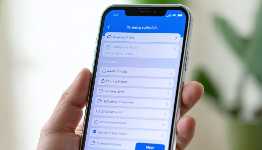 Smartphone displaying health screening calendar and reminders