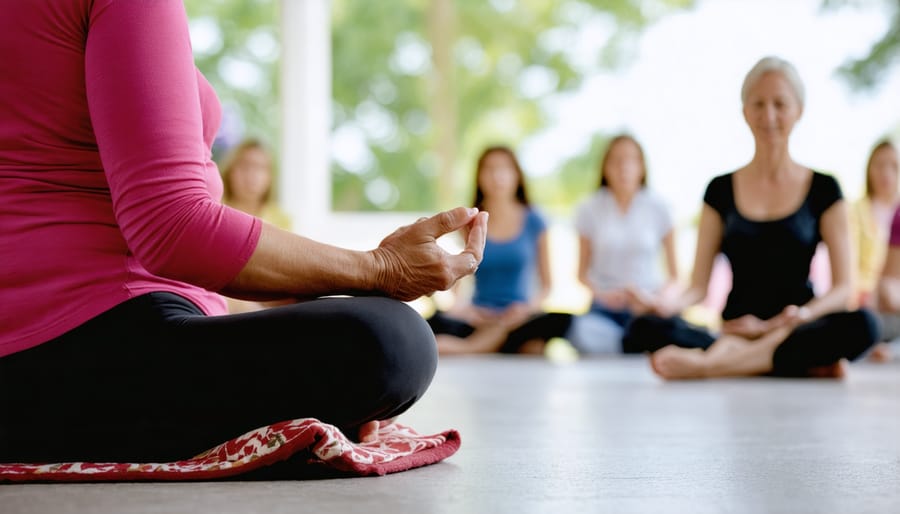 Elderly person practicing meditation in a calm, serene environment