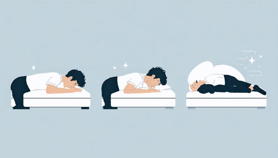 Side-by-side comparison of back, side, and stomach sleeping positions on different comfort layer types