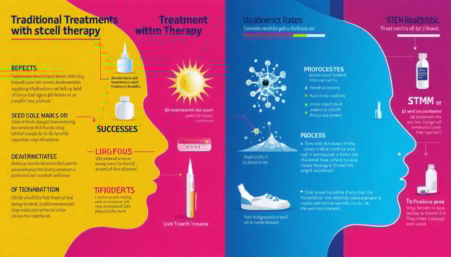 Comparative diagram of conventional treatments versus stem cell therapy approaches