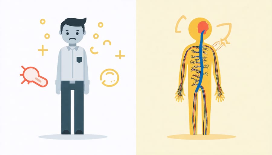 Comparative infographic showing distinct symptoms of mental illness and neurological disorders