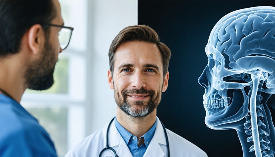 Split image showing contrasting treatment approaches for mental and neurological conditions