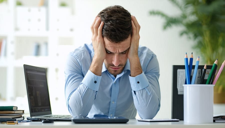 Exhausted office worker displaying signs of workplace burnout