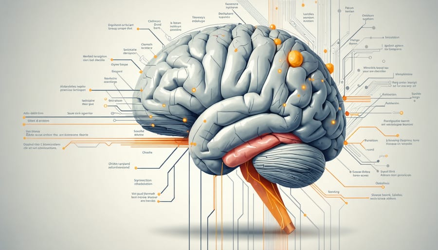 Medical diagram illustrating the connection between brain and major organs through neural pathways