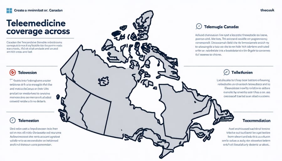 Map of Canada highlighting telemedicine coverage and support programs by province
