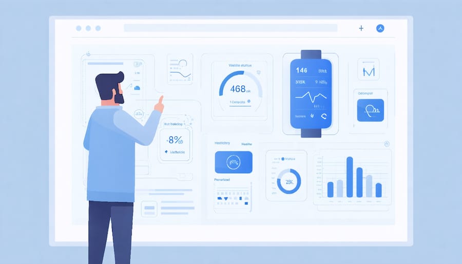 Multiple digital health applications and wearable devices displaying health metrics on a modern interface