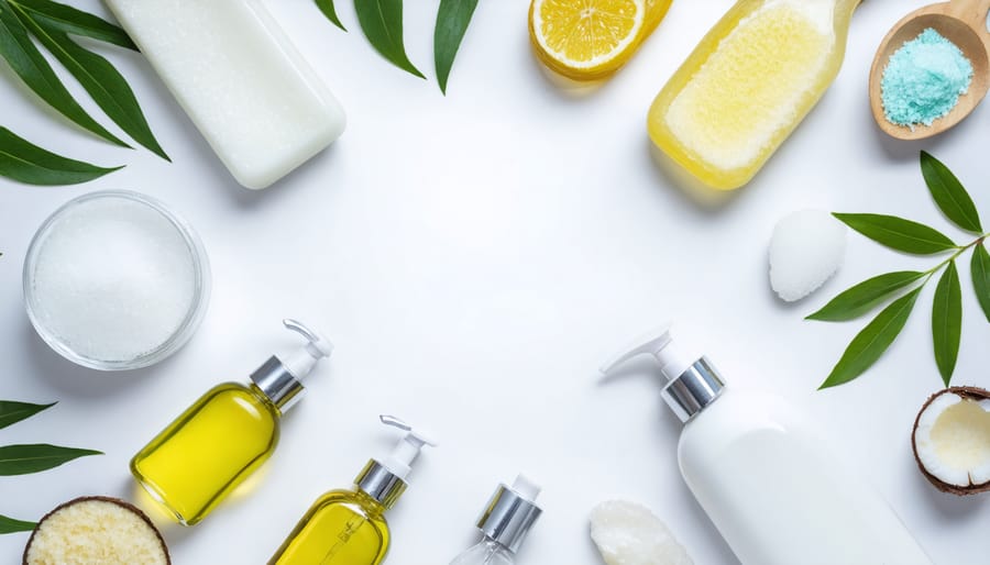 Collection of different exfoliating products and tools showing potential causes of over-exfoliation