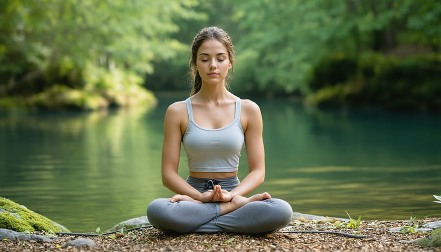 Young woman meditating outdoors in a serene environment