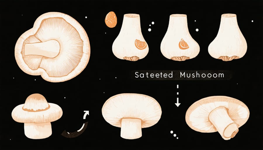 Visual chart displaying vitamins, minerals, and health benefits of cooked mushrooms