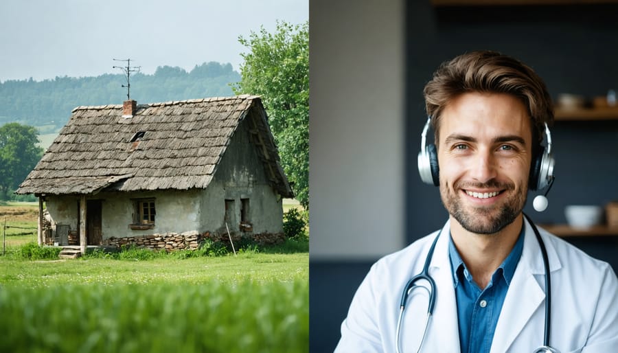 Rural patient consulting with healthcare provider through video telemedicine session